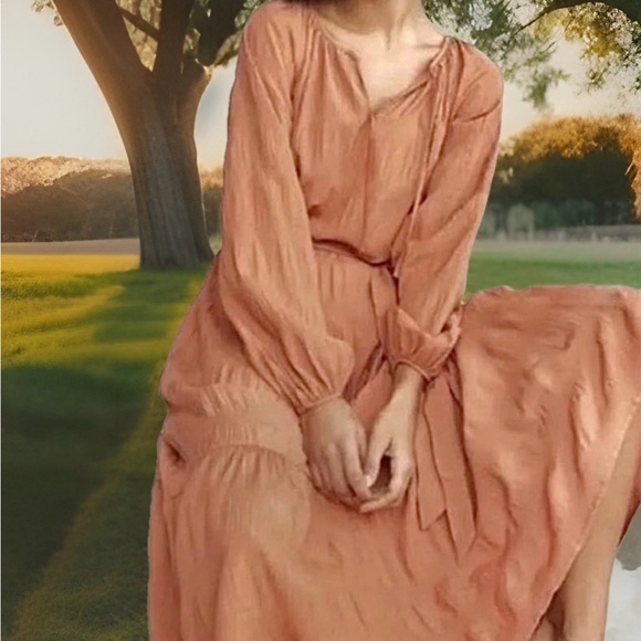 Elizabeth and James terracotta boho peasant maxi dress Medium Matching Tie - Picture 1 of 14